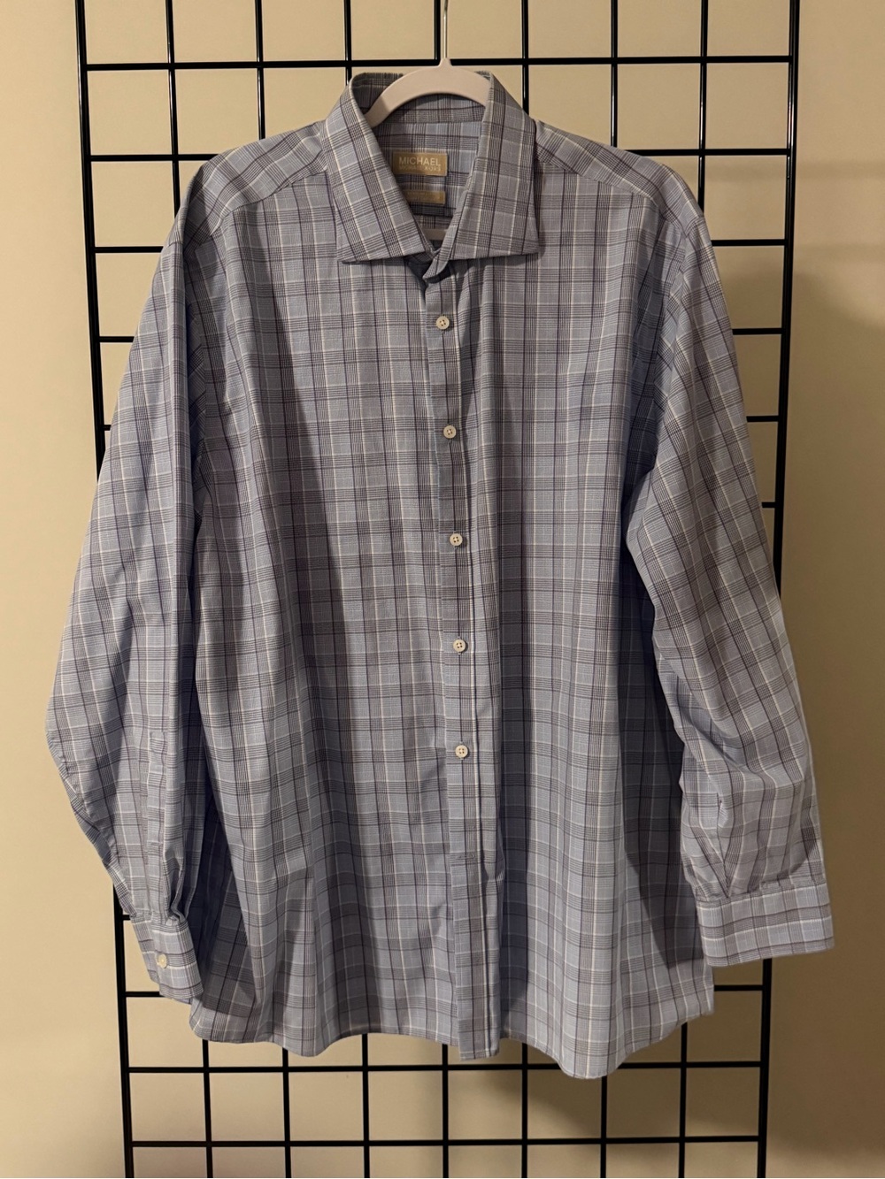 Michael Kors Men’s Light Blue and Gray Plaid Button-Down Shirt